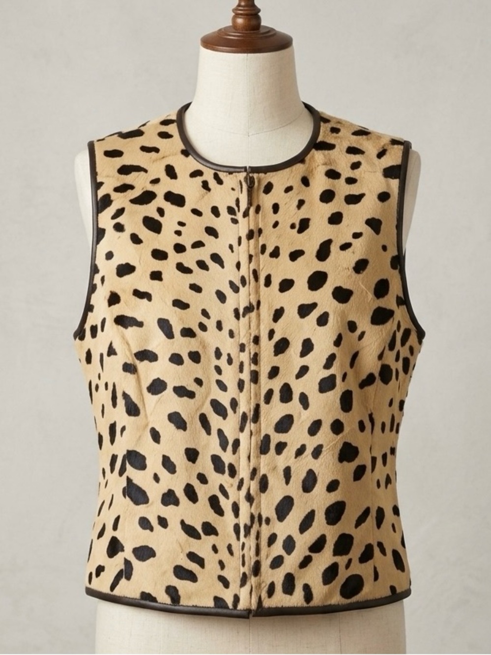 Vintage Emanuel Ungaro Leopard Faux Fur Vest Leather Trim 90s Y2K Glam